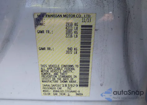 2014 Nissan Altima 2.5 Sv from USA, damaged, VIN 1N4AL3AP1EC183929
